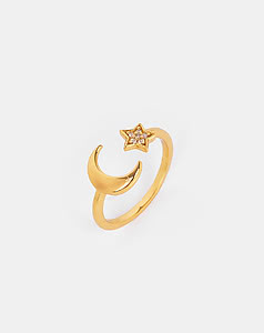 Moon and Star Aligned Ring in Gold Plated 925 Silver